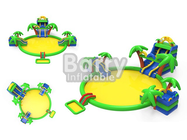 Tropical Fun Park Equipment , Inflatable Water Park For Kids BY-AWP-060
